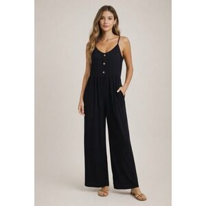 CUPSHE Black Wide Leg Jumpsuit NWT Size Sm Spaghetti Strap Button Front Casual